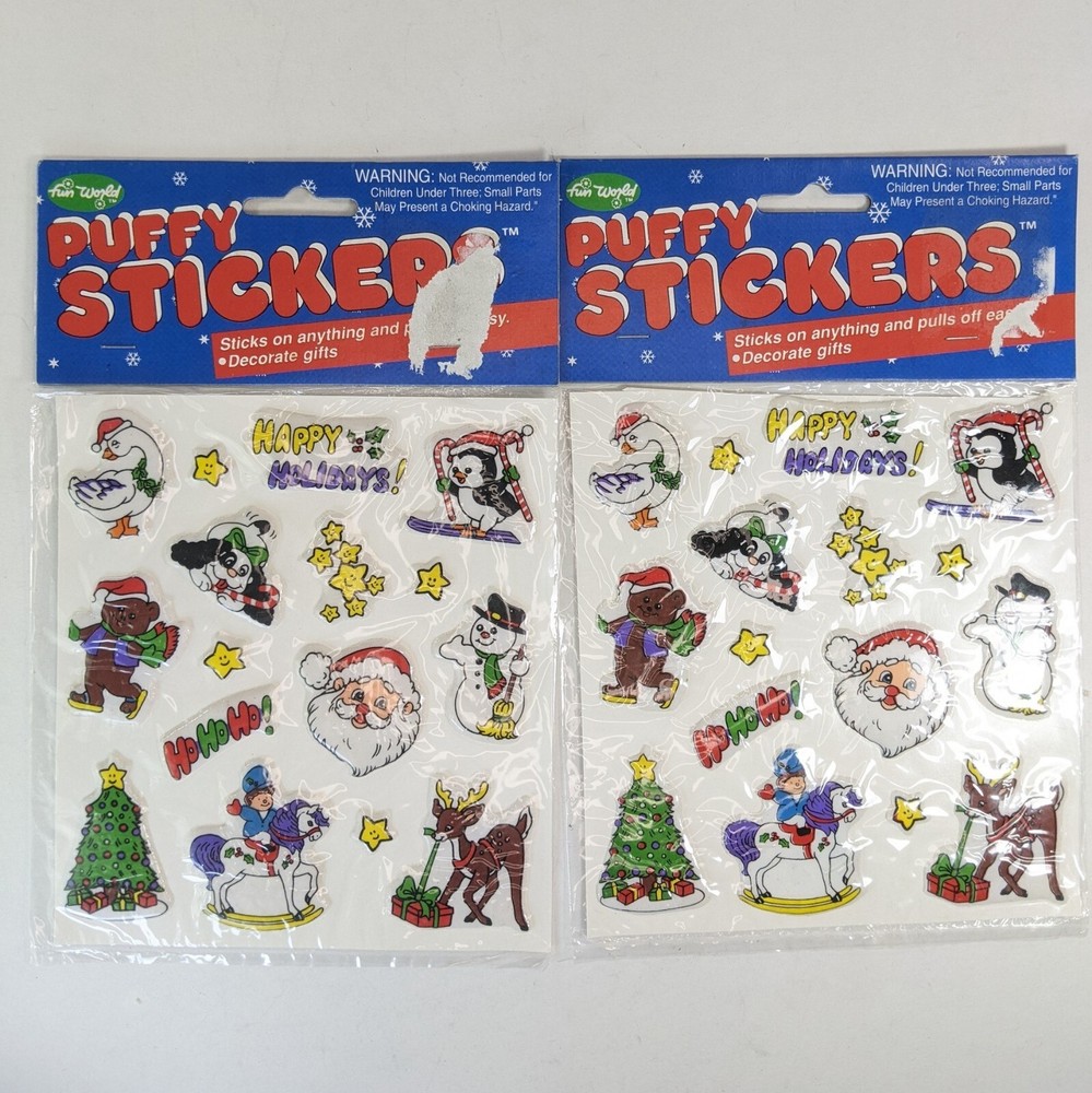 VINTAGE PUFFY CHRISTMAS STICKERS – 2 Packs – Cute Designs – Fun World #7020