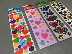 3 SHEETS RARE AMSCAN STICKERS MULTI-COLORED STARS + HEARTS – NEW IN PACKAGES