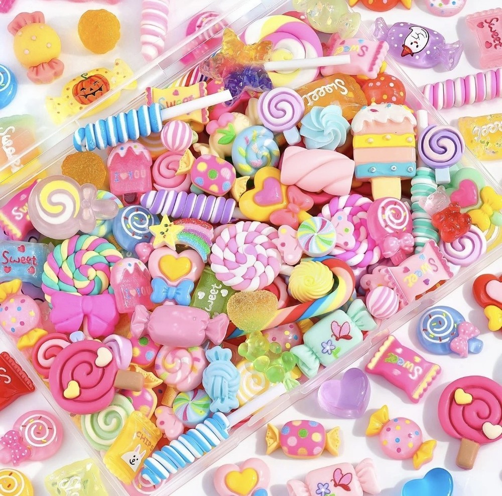 120Pcs Candy Slime Charms Assorted Cute Decoden Embellishments, Small,