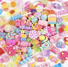 120Pcs Candy Slime Charms Assorted Cute Decoden Embellishments, Small,