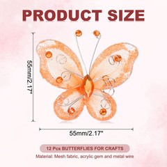 12Pcs Butterflies for Crafts, 2.2″ Organza Butterflies, Orange