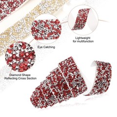 1 Inch x 1 Yard Crystal Rhinestone Sticker Ribbon Silver Red