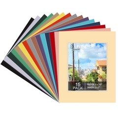 15 Pack 8×10 Picture Mats, Mixed Colors Frame Mattes for 5×7 Pictures Photo F…