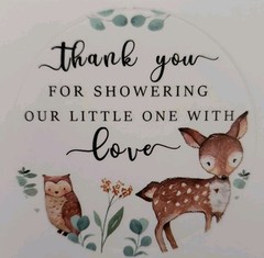 300 2″ Woodland Animal Thank You Baby Shower Favor Labels Round Stickers
