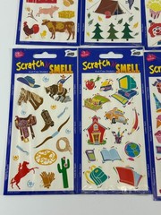 10 Scratch ‘N Smell Sniff Sticker Sheets Mello Smello Food Camping Farm Beach