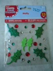 Darice Foamies Glittered Foam & Rhinestone Holly Stickers Dark Green Holly Is 2”