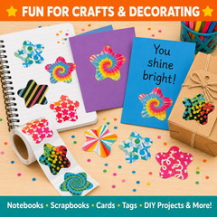 500 Funky Pattern Star Stickers – 1.5″ Multicolor Paper Sticker Rolls