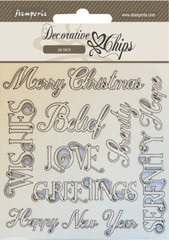 Stamperia DECORATIVE CHIPS – ACCENTS 5.5″ x 5.5″ – CHRISTMAS WRITINGS / SAYINGS
