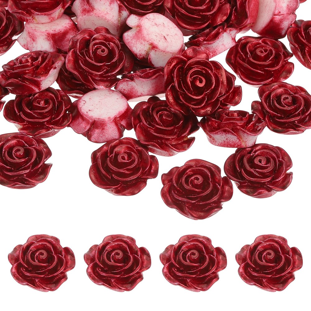 20mm Resin Rose Flatback Charms, 40 Pcs Cabochon Embellishment, Red