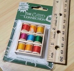 Vtg Card Connection 3D Accent Thread Spools Wood Shelf Miniature Sewing NOS