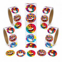 500 Funky Smile Face Stickers 1.5″ Roll Classroom Rewards Party Favors