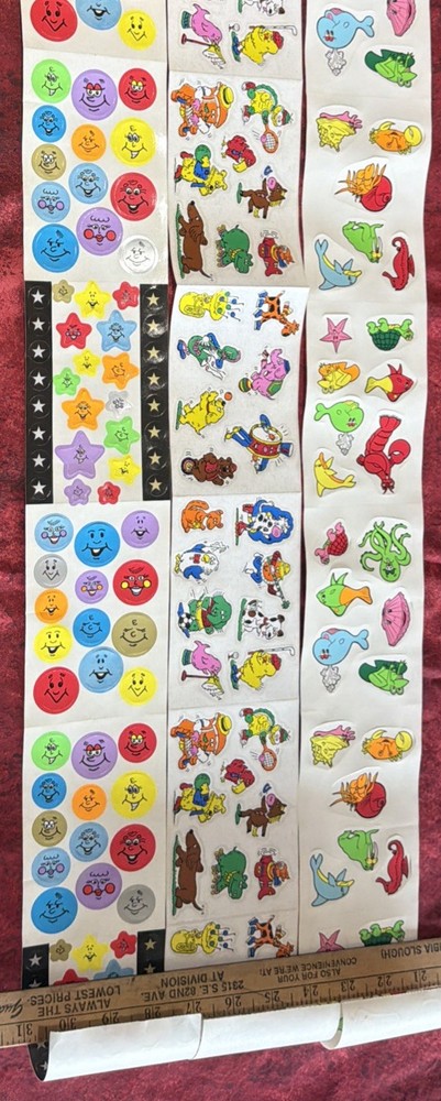 Vintage Sticker Lot Of 3 Rolls Animals Circus Sea Life Smiles & Stars. Variety.