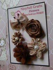 LATTE BROWN 4 Flower + Butterfly Organza & Satin 30-55mm Handmade NJC HMI-1