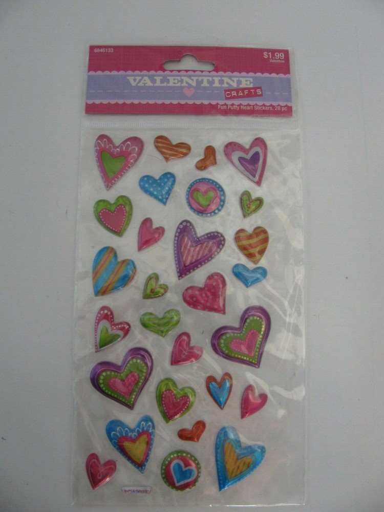 Hobby Lobby FUN PUFFY HEARTS Stickers 28 Pieces NIP