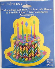 DESIGN FOCUS Peel and Stick BIRTHDAY CAKE Gift Trim –1 pc