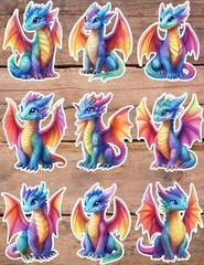 Rainbow Dragon Die Cut Vinyl Stickers Scrapbooking Laptop Waterbottle