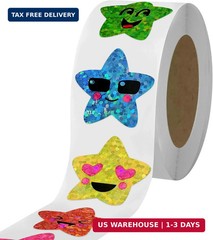 700Pcs Smiley Face Star Stickers for Kids Reward, 1inch 8 Colored Sparkly Foil E