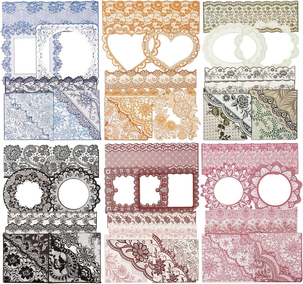 90PCS Vintage Lace Frame Stickers, Retro Scrapbook Stickers with Elegant Borders