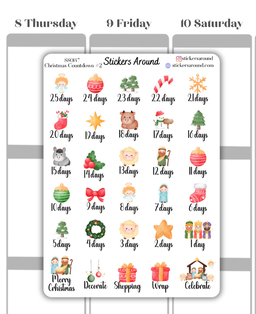 Christmas Holiday Countdown Planner Sticker #2, Calendar and Journal Sticker