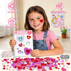 676 Pcs Valentines Heart Foam Stickers,4 Sizes 5 Colors Glitter Self Adhesive He