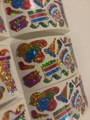 Vtg 1980s stickers Hambly Studios Mylar Foil Shiny Birthday Stickers Set 6 (a21
