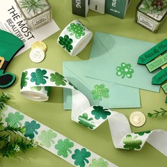 1000 Pcs St. Patrick’s Day Stickers Roll Green Laser Shamrock Lucky Clover Spa