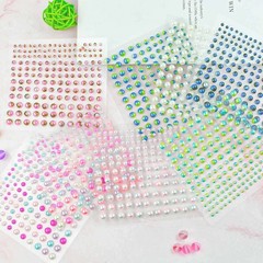 1320 Pieces Self Adhesive Pearl Stickers for DIY Crafts 8 Sheets Colorful Flat B