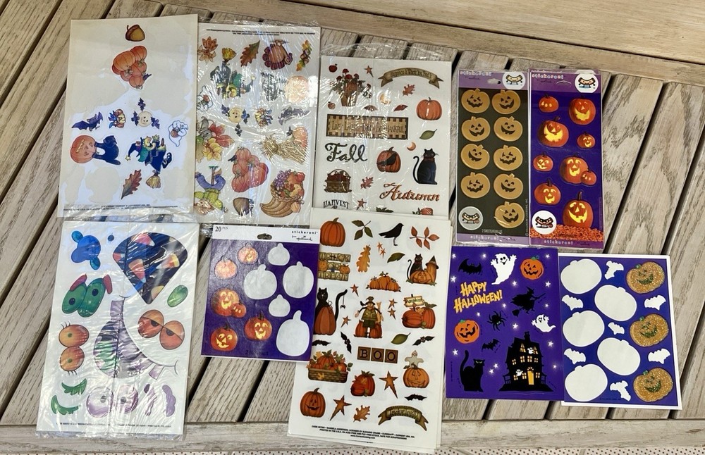 Mixed Lot Of Vintage Halloween / Fall Stickers Used & Sealed