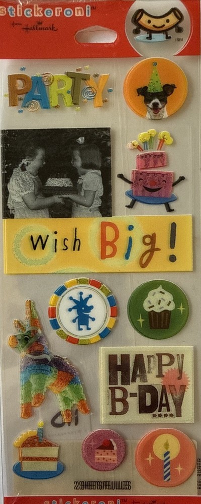PARTY Stickeroni Mylar Stickers (24pc)Hallmark•Wish•Cake •Celebrate•Card Making•