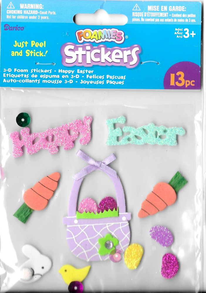 Easter Basket Bunny Decorated Dyed Eggs Happy Spring Foamies Foam Stickers