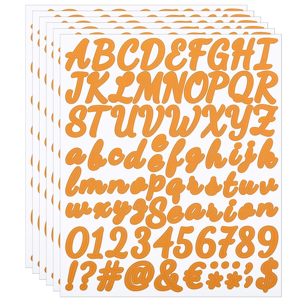 Alphabet Letters Numbers Stickers, Self Adhesive Cursive, Orange 6 Sheets
