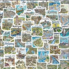 50pcs Hand Drawn Travel Map Stickers- Scrapbook, Journal, DIY Crafts & Cards