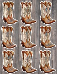 Cowboy Boots Die Cut Vinyl Stickers Set Notebook Laptop WaterBottle