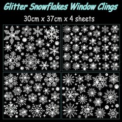 Glitter Snowflake Window Clings, 147PCS Silver Sparkling Christmas Window Cli…