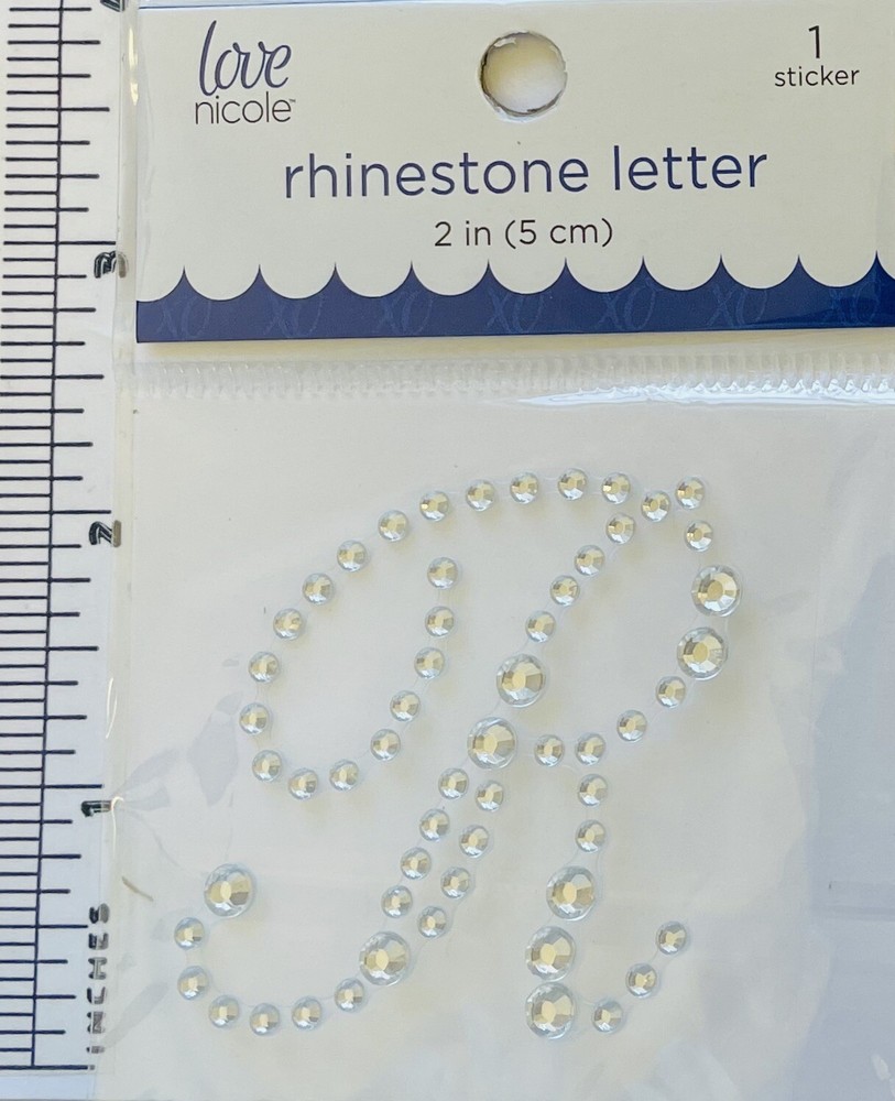 Letter Cursive R Rhinestone Sticker 2″ Clear Crystal Scrapbook Monogram Bling