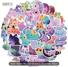 50 Cute Cat Starry Sky Kitty Kitten Space Astral Galaxy Sticker – Meme Kawaii