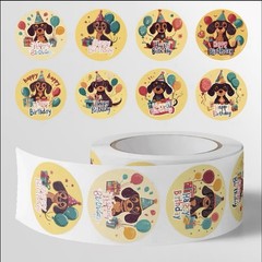 40 PCs Round 1” Happy Birthday Daschsund Dog Cartoon Stickers Card Envelope Seal