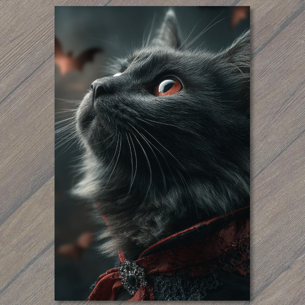 STICKER Black Cat Red Eyes Vampire Cape Gothic Halloween Night Bats