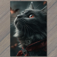 STICKER Black Cat Red Eyes Vampire Cape Gothic Halloween Night Bats