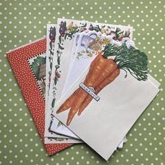 Vintage Blank Home Notecard & Garden Party Carrots Veggie Stationery Note Paper