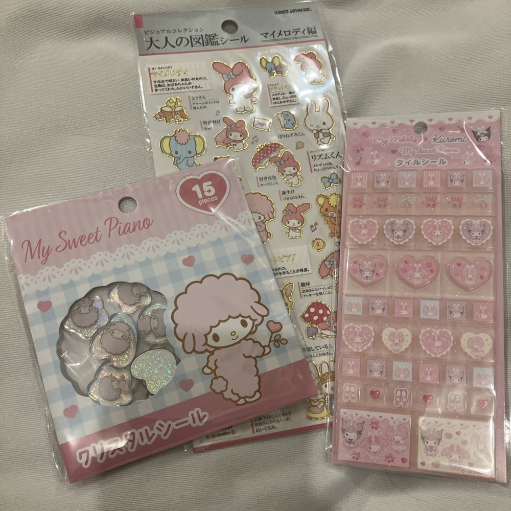 Brand New Sanrio Monotone Stone My Melody Sweet Piano Sticker Sheet