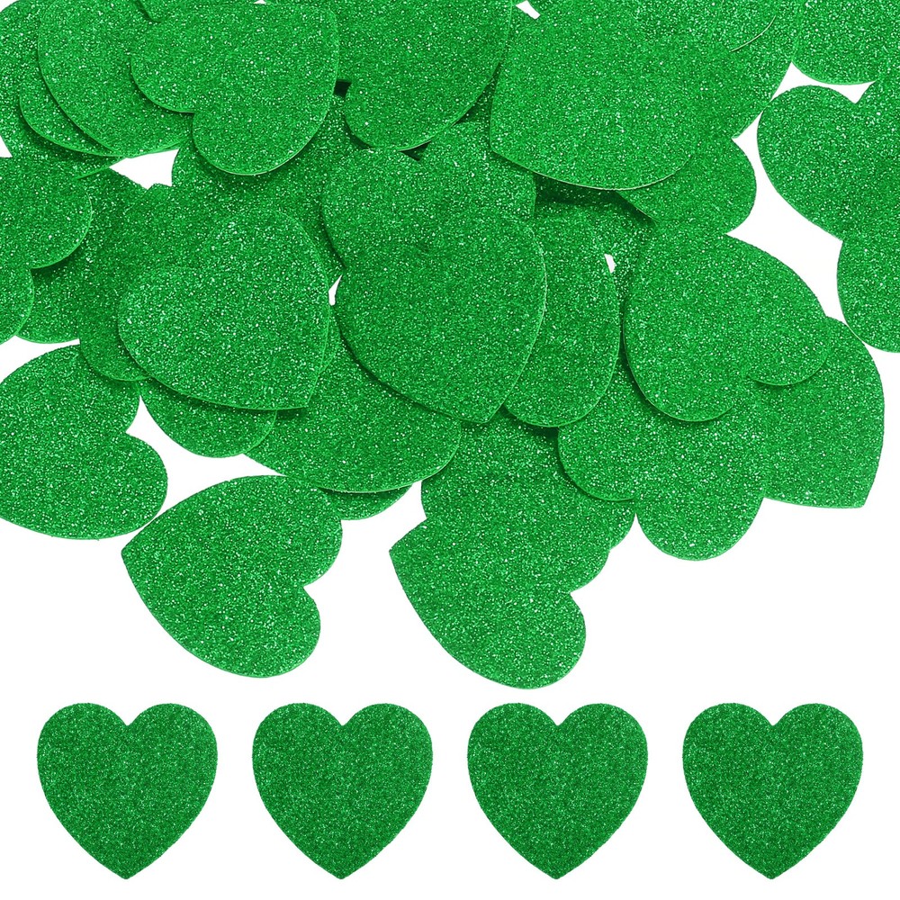 1.8″x1.8″ Heart Foam Stickers, 100Pcs EVA Glitters Foam Shape Sticker, Green