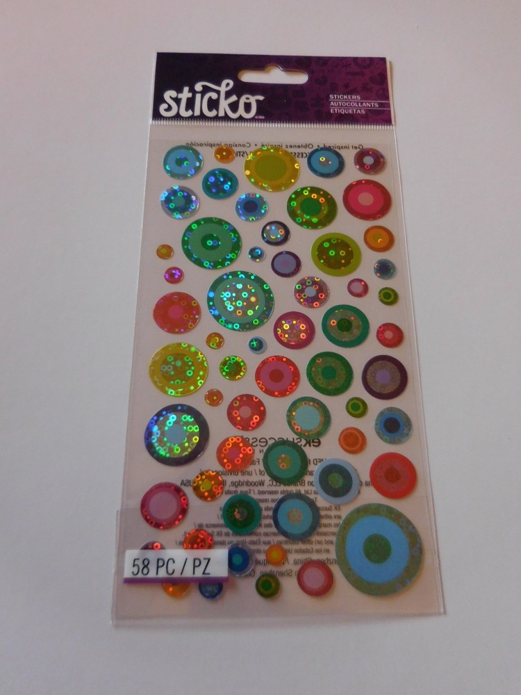 Scrapbooking Crafts Stickers Sticko Colorful Bubbles Circles Sparkly Blue Red