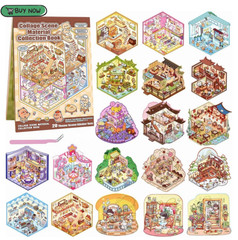 20 Sets 3D Sticker Scene, Miniature House Book for Sticker Therapy, Cute Cartoon