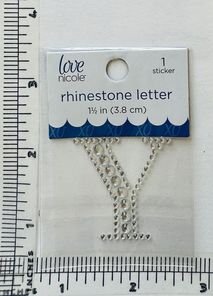 Letter Y Rhinestone Sticker 1.5″ Clear Silver Glitter Scrapbook Monogram Bling