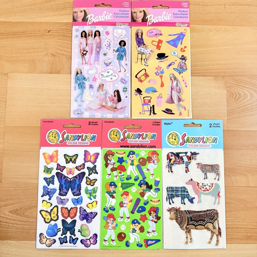Vintage Sandylion Stickers Lot Barbie Butterflies Girls Softball Country Cows