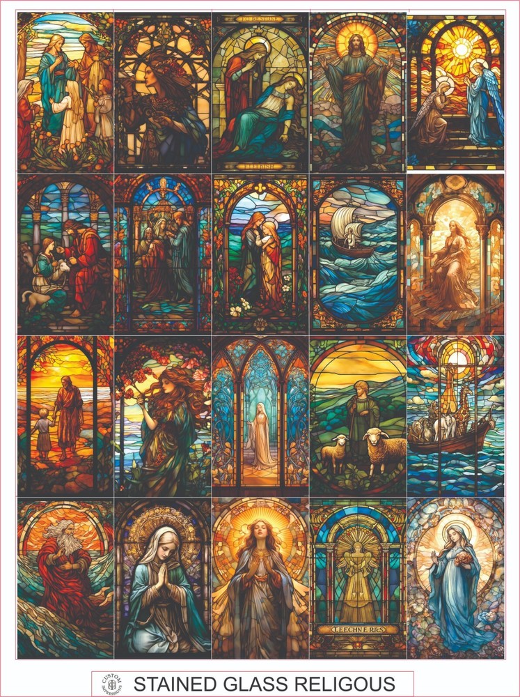 STAINED GLASS RELIGOUS – COMPLETE SHEET OF 20 STICKERS