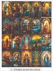 STAINED GLASS RELIGOUS – COMPLETE SHEET OF 20 STICKERS