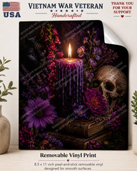 USA Veteran Gothic Purple Candle Black Cat Skull Floral Removable Vinyl Wall Art