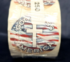 God Bless America Cross Flag Sticker Roll 250 Count Sealed Christian Patriotic